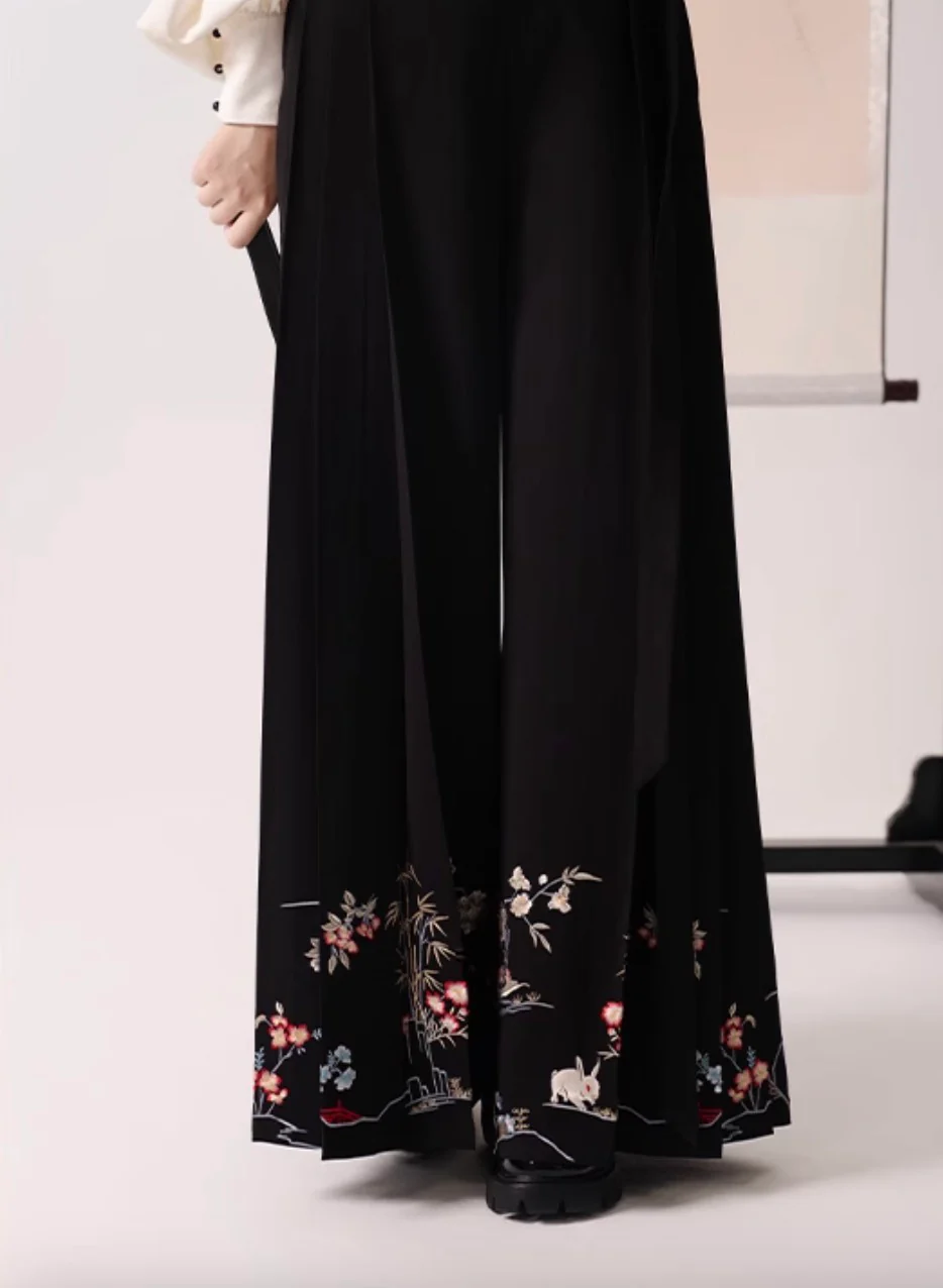 Yimeng Huayu 遗梦花语 A Flower's Language Modernized Ming Mamian Wide Legged Trousers & Drape Top Set - Image 7