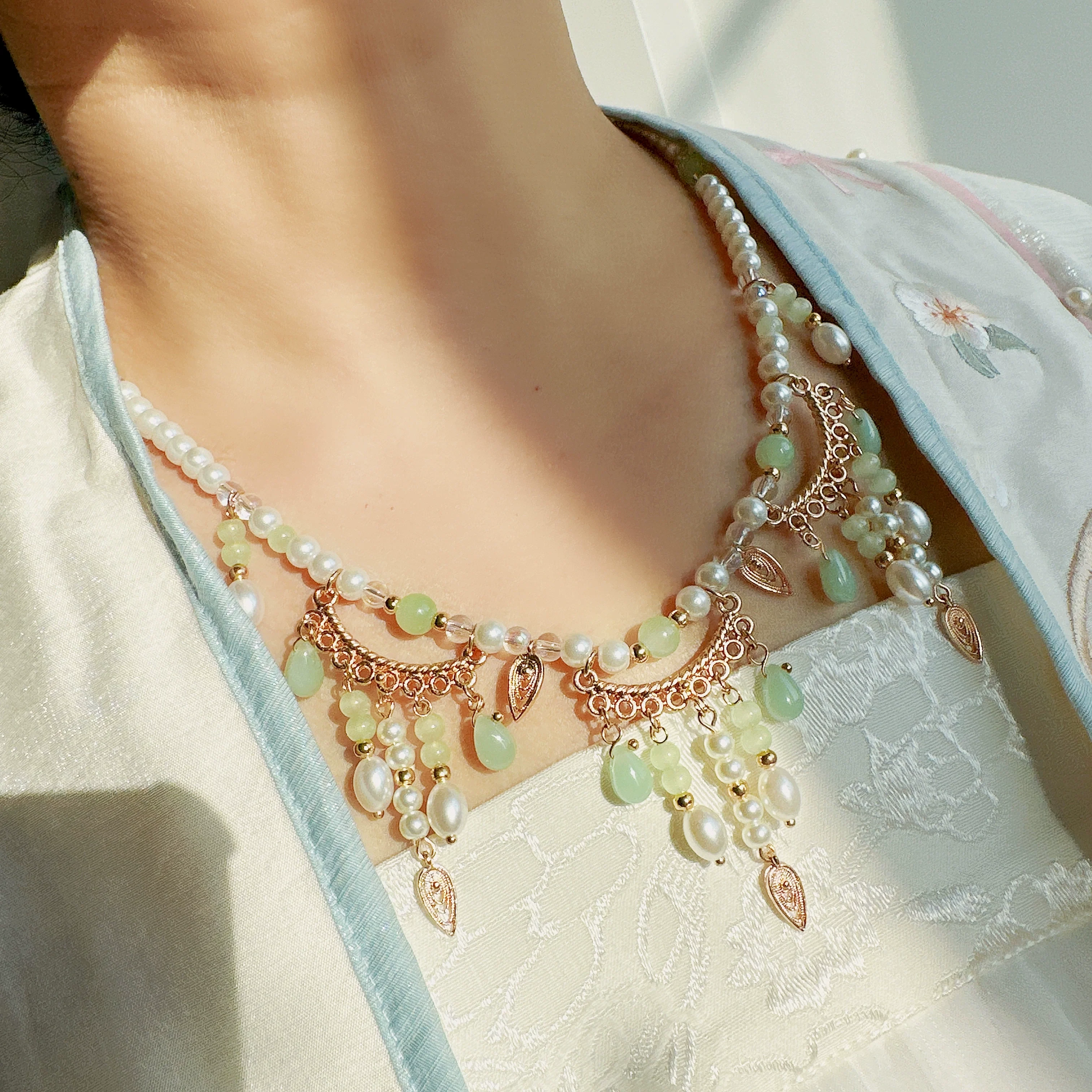 Yingluo 璎珞 Pearl & Jade Necklace - Image 3