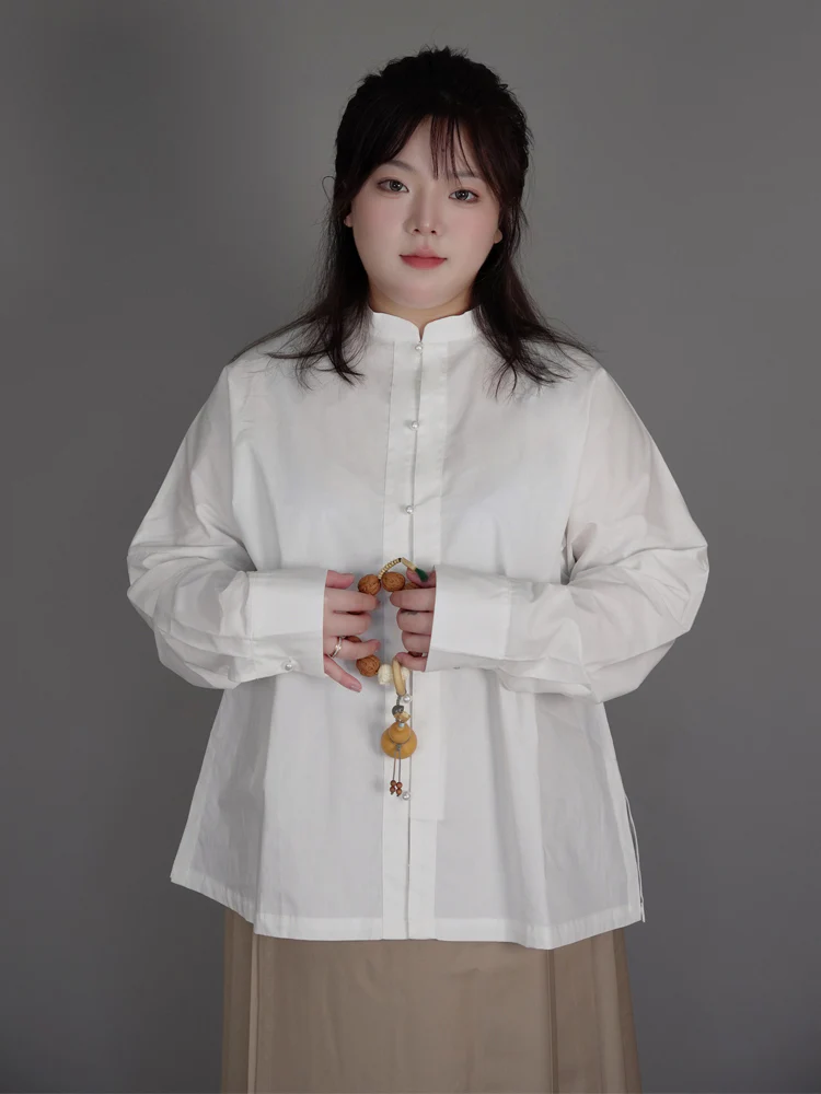 Yini 旖旎 Enchanting Modernized Ming Plus Size Cotton Standing Collar Top & Midi Mamian Skirt Set - Image 2