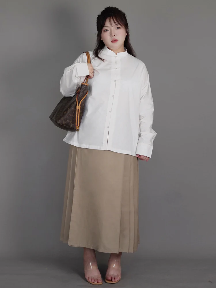 Yini 旖旎 Enchanting Modernized Ming Plus Size Cotton Standing Collar Top & Midi Mamian Skirt Set - Image 3