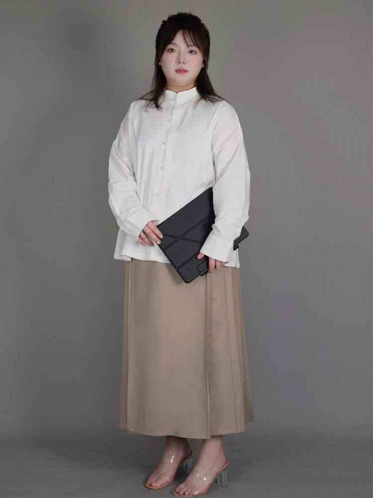 Yini 旖旎 Enchanting Modernized Ming Plus Size Cotton Standing Collar Top & Midi Mamian Skirt Set - Image 4