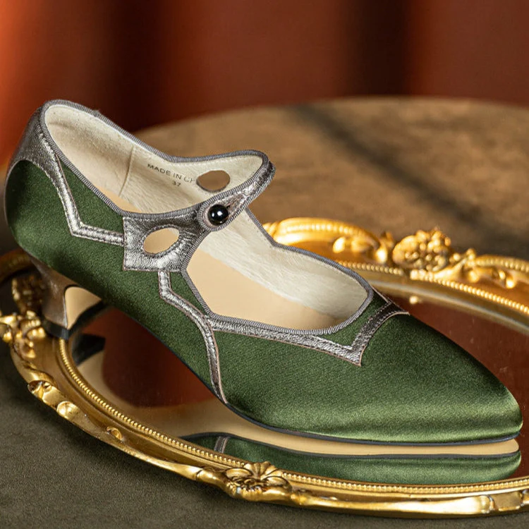 Yu Hou 玉后 Empress of Jade 1930s Genuine Leather Wine Heel Pointed Toe Mary Janes - Image 11