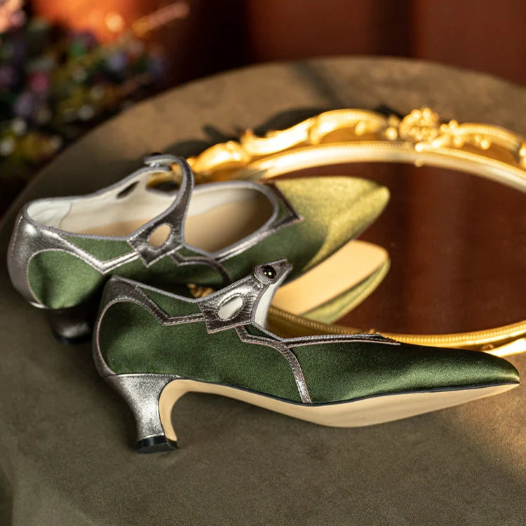Yu Hou 玉后 Empress of Jade 1930s Genuine Leather Wine Heel Pointed Toe Mary Janes - Image 13