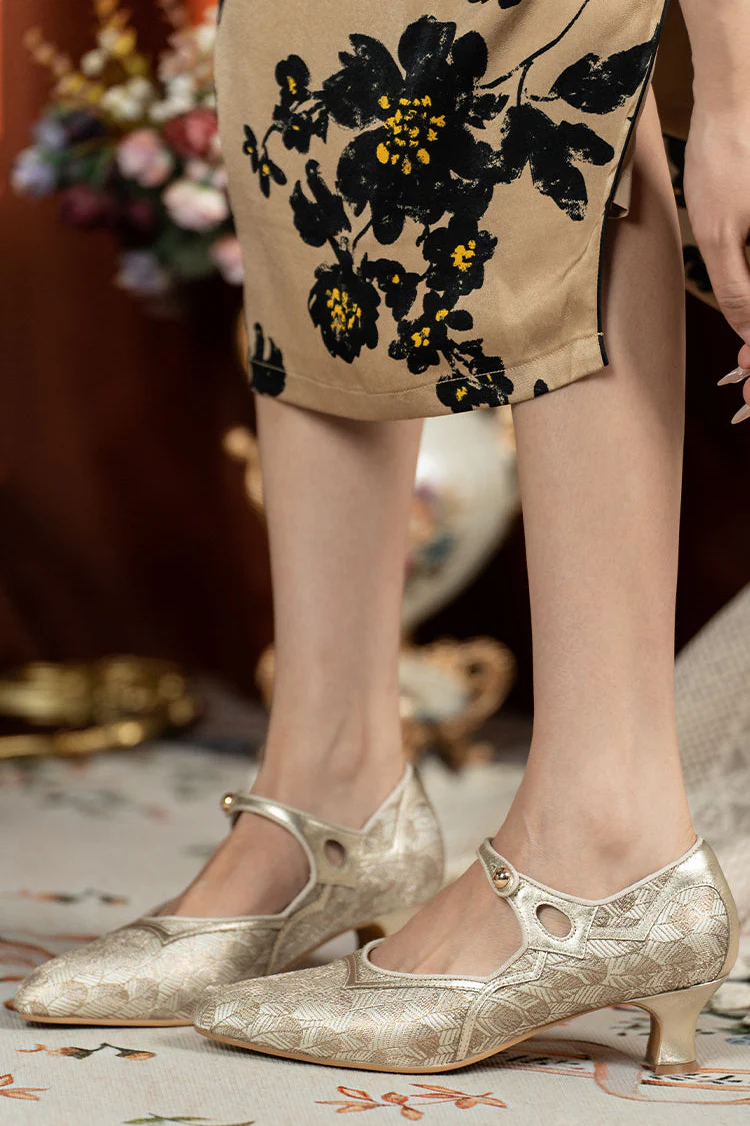 Yu Hou 玉后 Empress of Jade 1930s Genuine Leather Wine Heel Pointed Toe Mary Janes - Image 8