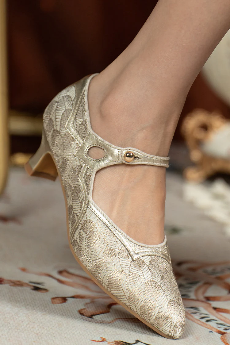 Yu Hou 玉后 Empress of Jade 1930s Genuine Leather Wine Heel Pointed Toe Mary Janes - Image 9