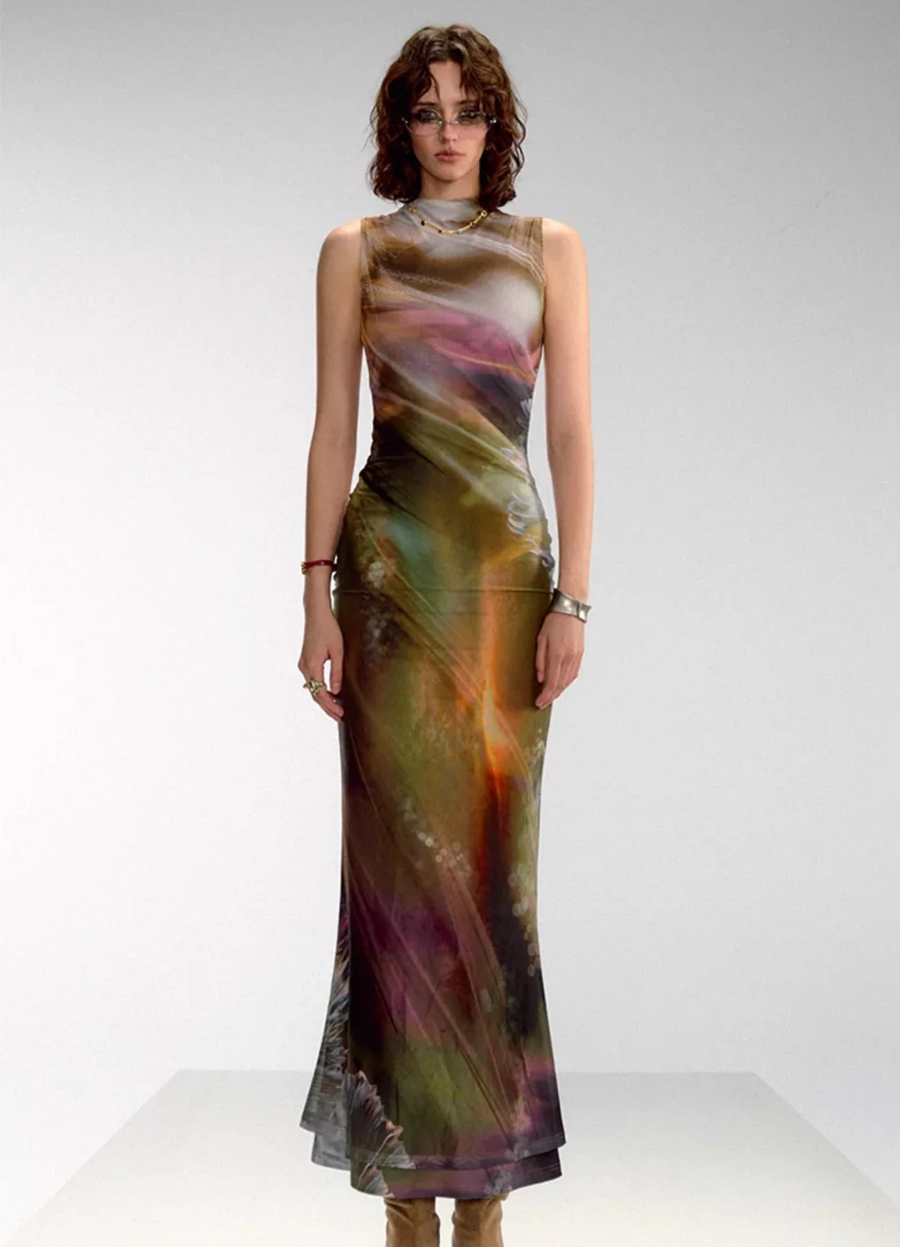 Yu Meiren 虞美人 Madame Poppy New Chinese Style Golden Watercolor Sleeveless Qipao - Image 12