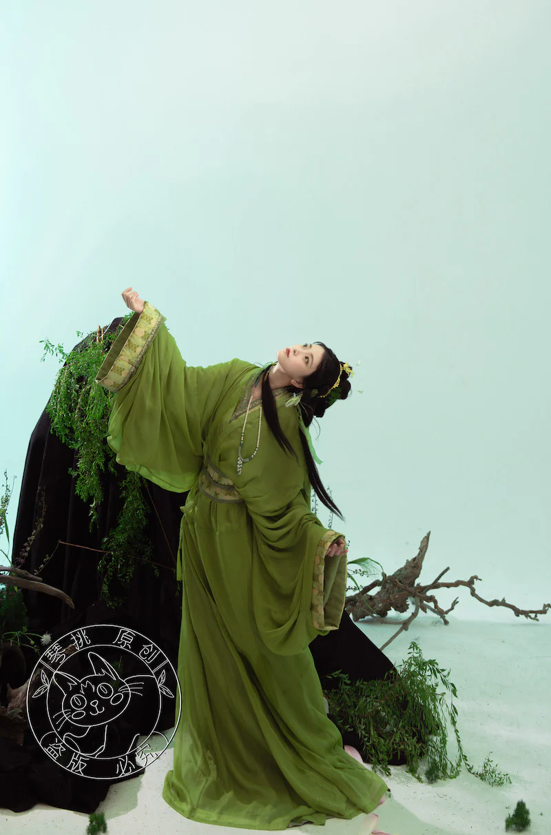 Yu Ying 遇萤 Encountering a Firefly Modernized Warring States Zhiju Straight Hem Robe Set - Image 11