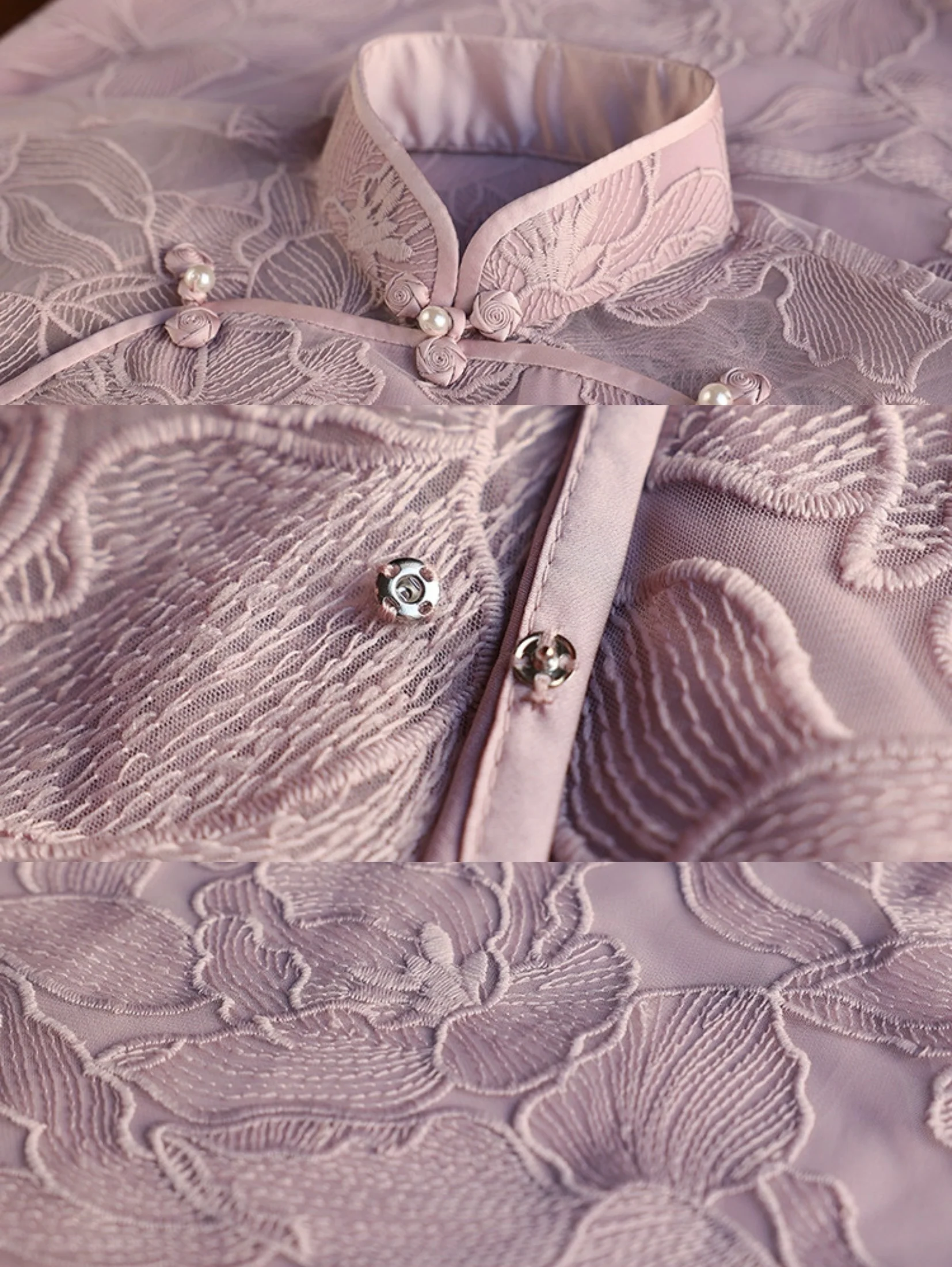 Yue 月 Moon 1920s Inspired Floral Lace Sheer Qipao - Image 9