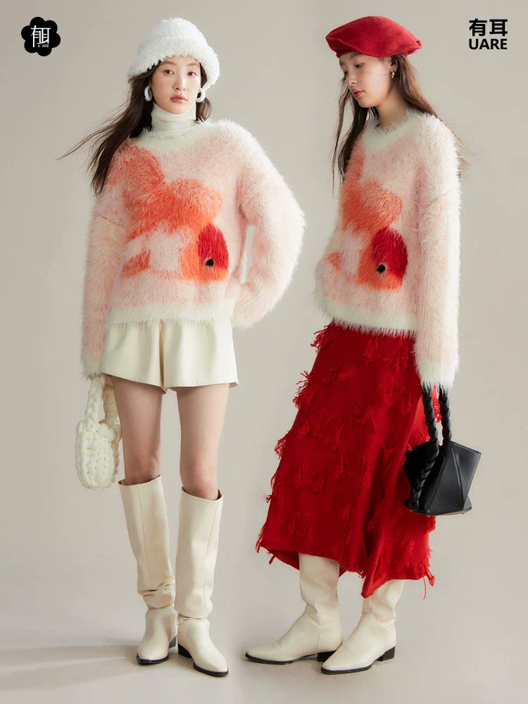 Zhaocao Xiaoli 招财小鲤 Lucky Carp New Chinese Style Autumn & Winter Fuzzy Sweater - Image 2