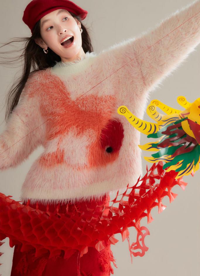 Zhaocao Xiaoli 招财小鲤 Lucky Carp New Chinese Style Autumn & Winter Fuzzy Sweater - Image 5