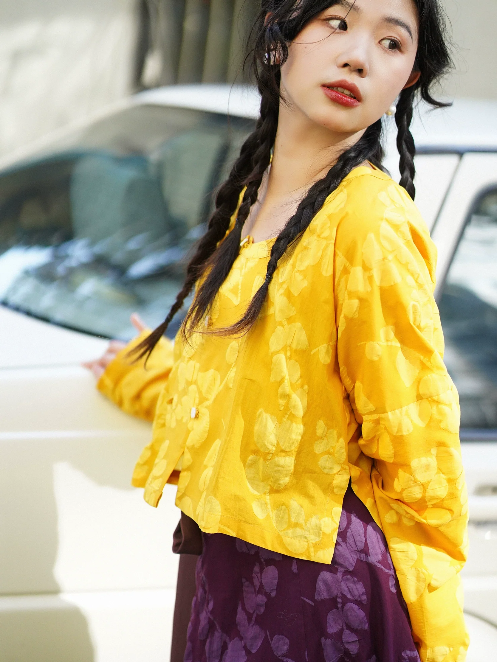 Zhizhi 枝枝 Branching Trees Modernized Tang Dynasty Pure Cotton Two-Collar Tanling Poqun Set - Image 5