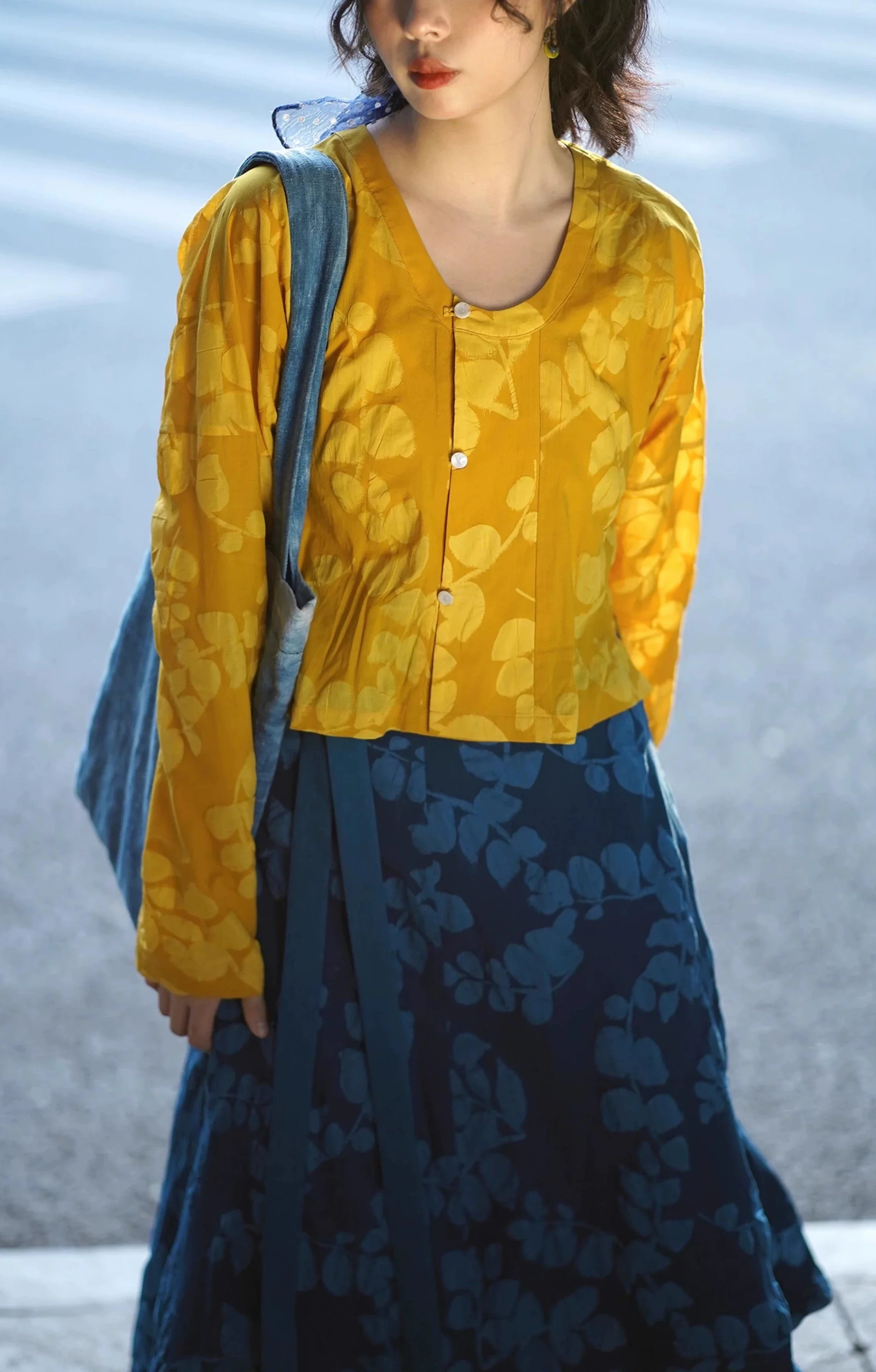 Zhizhi 枝枝 Branching Trees Modernized Tang Dynasty Pure Cotton Two-Collar Tanling Poqun Set - Image 8