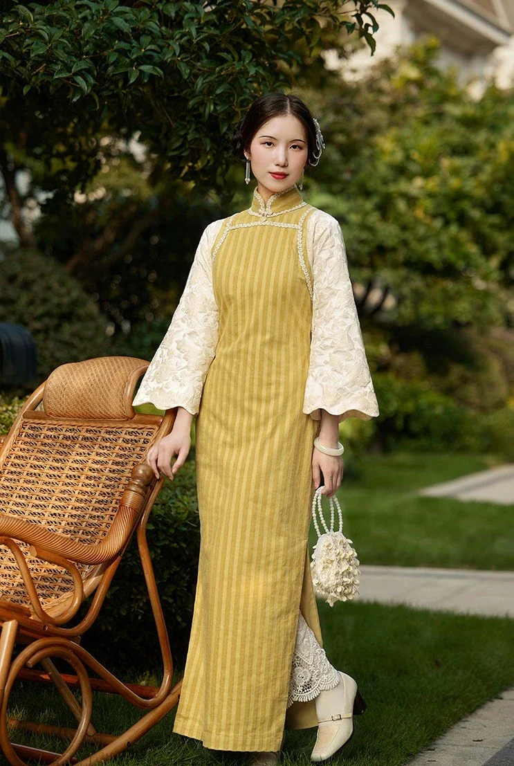 Zhizi 栀子 Gardenia 1920s Cotton Long Sleeve Qipao - Image 4