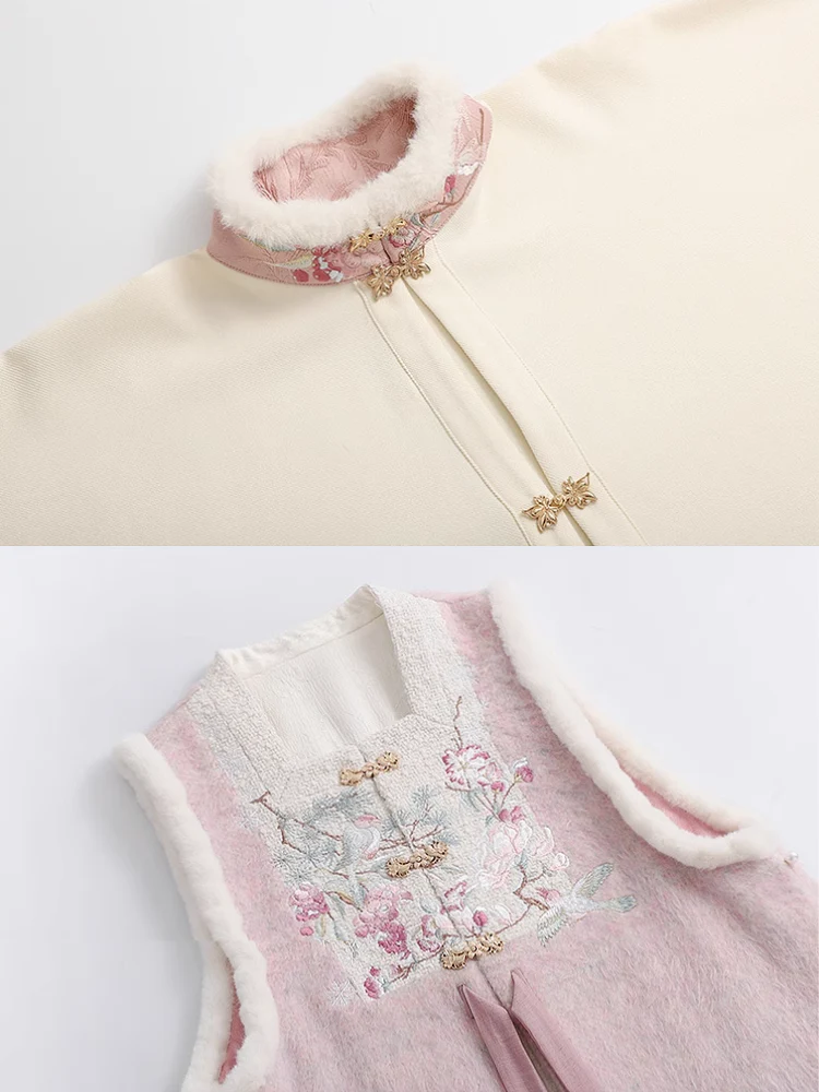 Zhu Xue 煮雪 Boiling Snow Ming Dynasty Winter Fur Bijia Vest & Mamian Skirt Set - Image 16