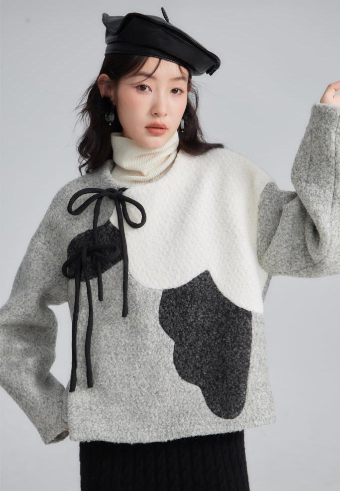 Zhuangse Mudan 撞色牡丹 Contrasting Peony Petals New Chinese Style Teddy Wool Qipao Jacket - Image 10