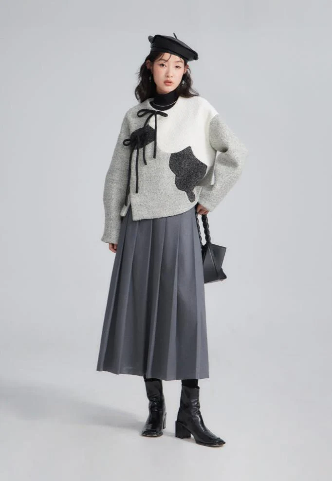 Zhuangse Mudan 撞色牡丹 Contrasting Peony Petals New Chinese Style Teddy Wool Qipao Jacket - Image 4