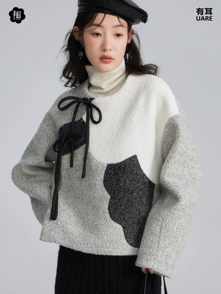Zhuangse Mudan 撞色牡丹 Contrasting Peony Petals New Chinese Style Teddy Wool Qipao Jacket - Image 5