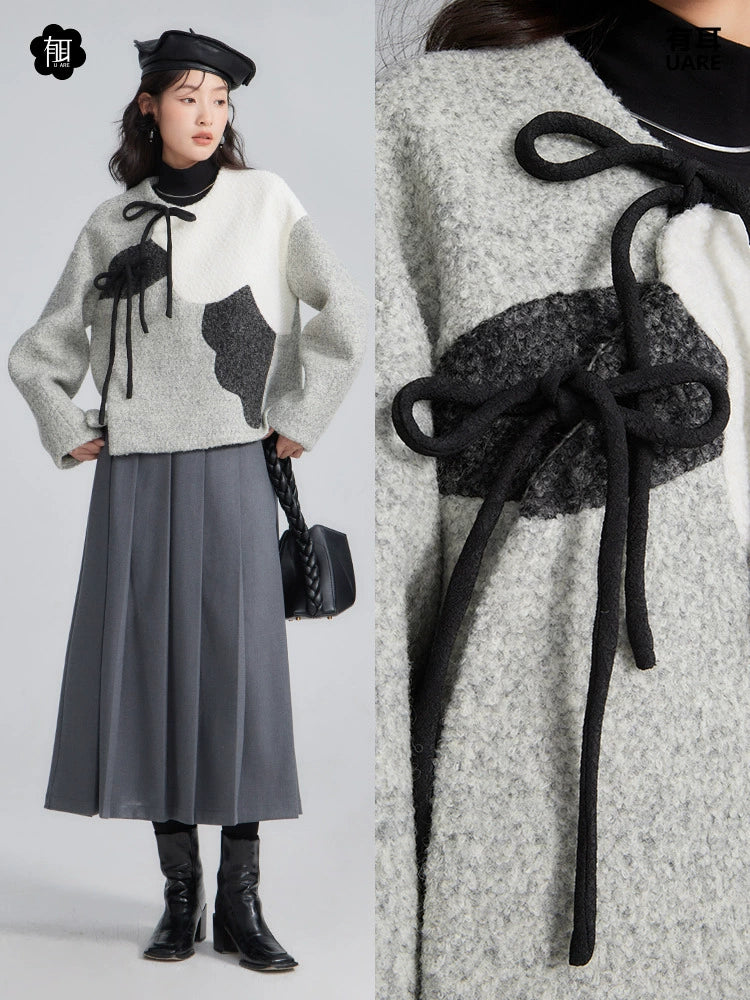 Zhuangse Mudan 撞色牡丹 Contrasting Peony Petals New Chinese Style Teddy Wool Qipao Jacket - Image 6
