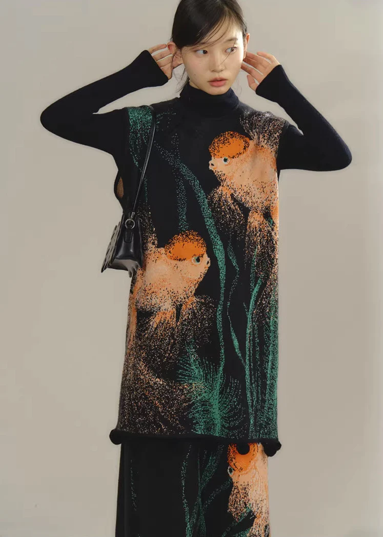 Zhuanyun Xiaoli 转运小鲤 Little Lucky Carp New Chinese Style Knit Top & Skirt Set