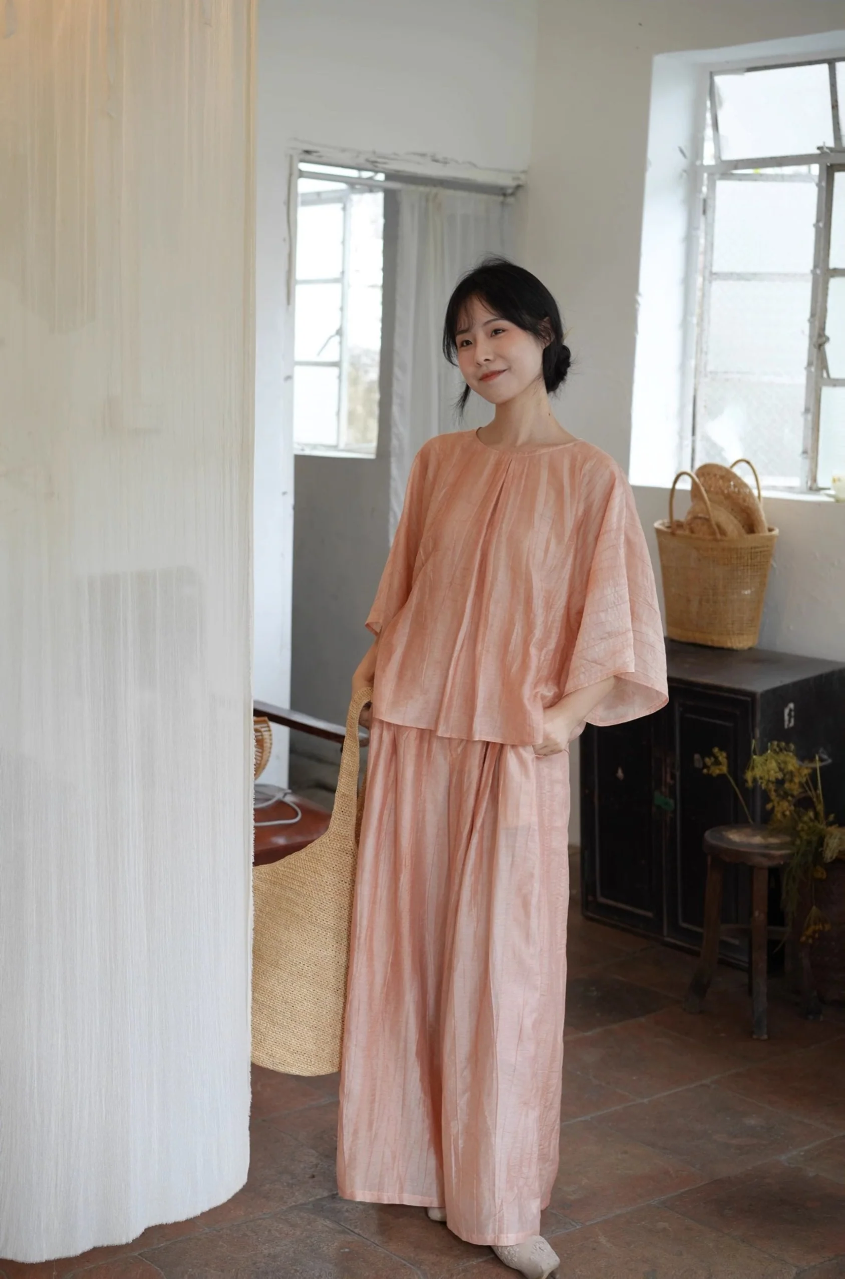 Ziruo 自若 Modernized Ming Dynasty Summer Tencel Shirt & Wide Leg Trousers Set - Image 2