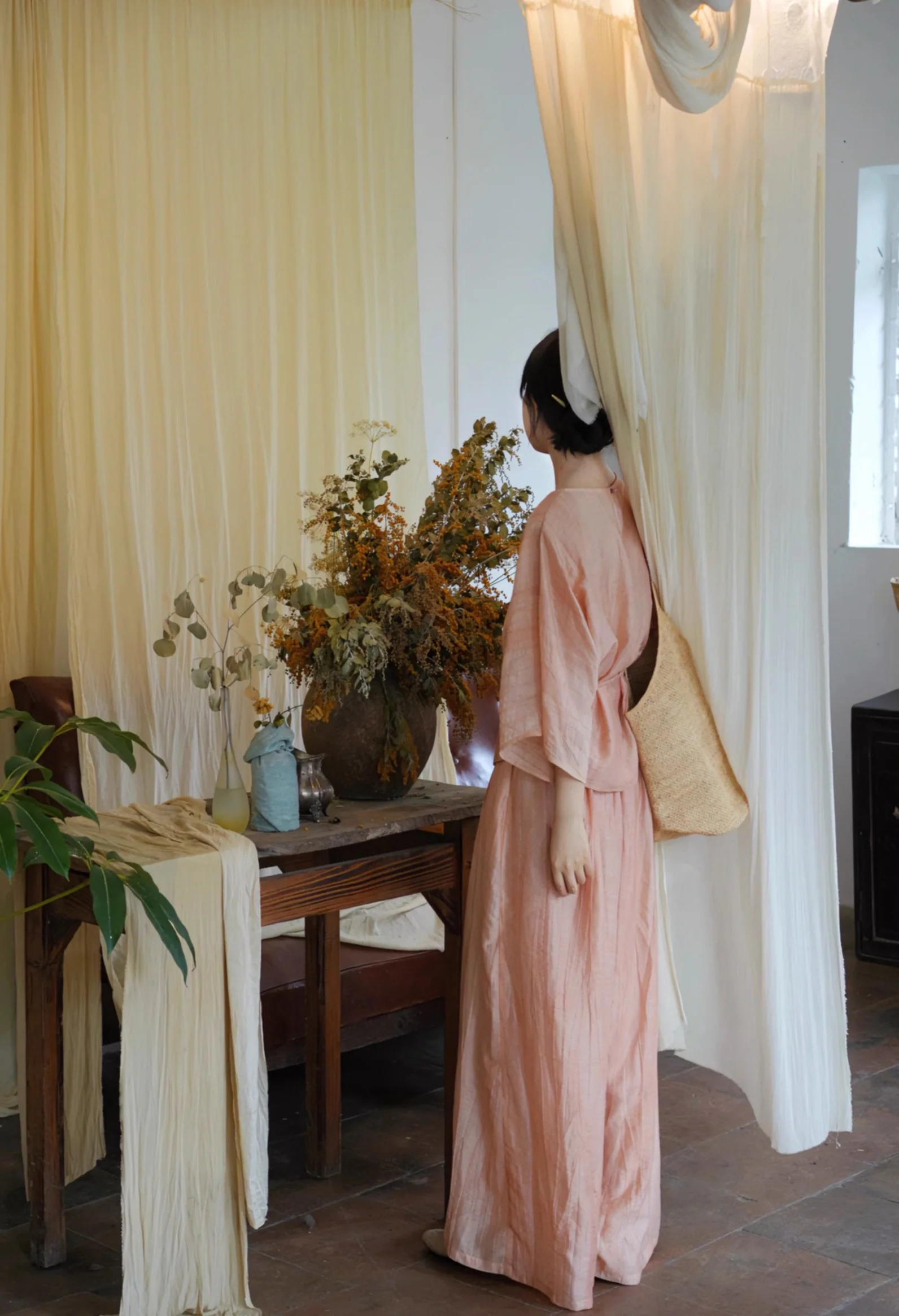 Ziruo 自若 Modernized Ming Dynasty Summer Tencel Shirt & Wide Leg Trousers Set - Image 4