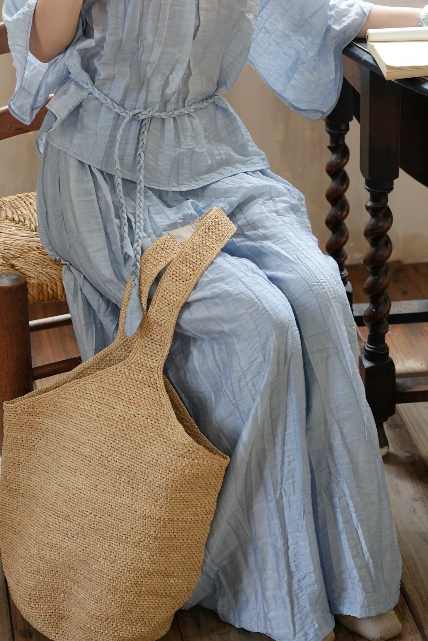 Ziruo 自若 Modernized Ming Dynasty Summer Tencel Shirt & Wide Leg Trousers Set - Image 8